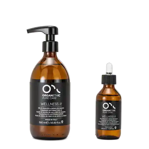 Two bottles of Grapeseed and Desert Date oil.